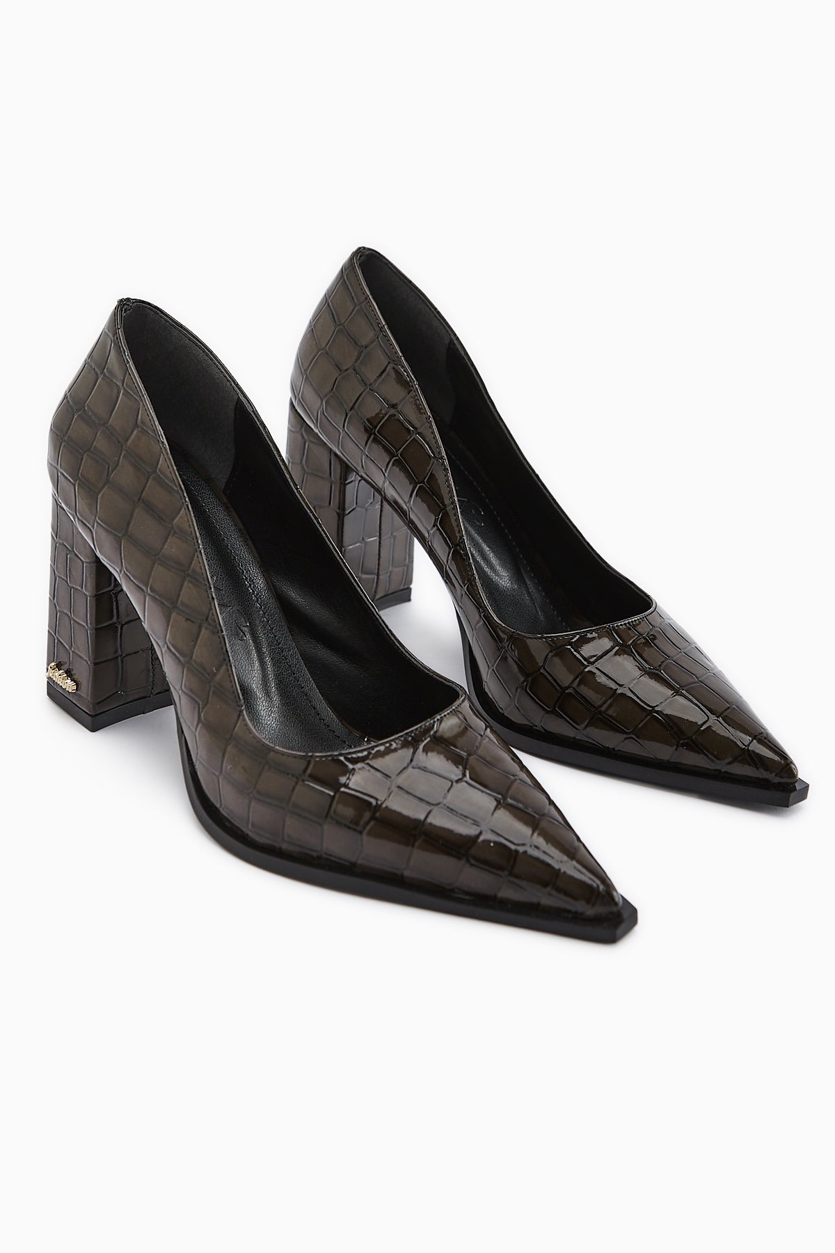 Lucy Brown Croco Chunky Heel Women's Stiletto