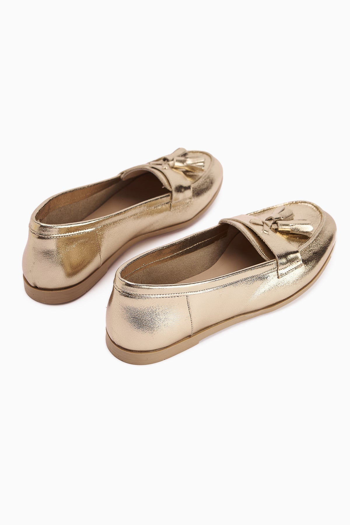 Doris Genuine Leather Gold Metallic Tasseled Women's Loafer Shoe