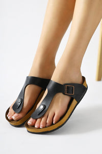 Risa Black Buckle Detailed Flip Flops