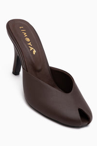 Elsy Genuine Leather Brown Closed Toe Women’s Heeled Slippers