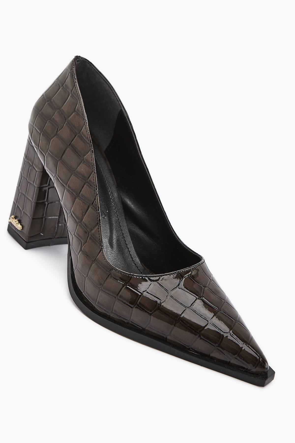 Lucy Brown Croco Chunky Heel Women's Stiletto