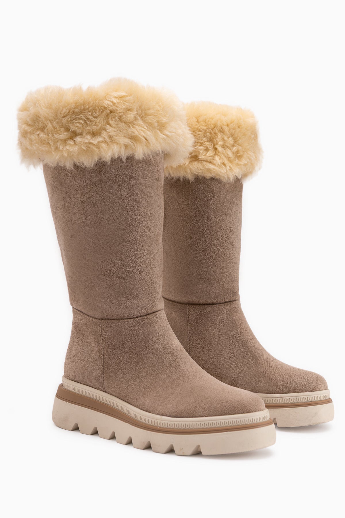 Edna Beige Wildleder Pelz Detail Damen Stiefel