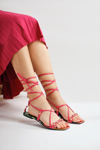 Eiva Fuchsia Knöchelriemen Flach Damen Sandale