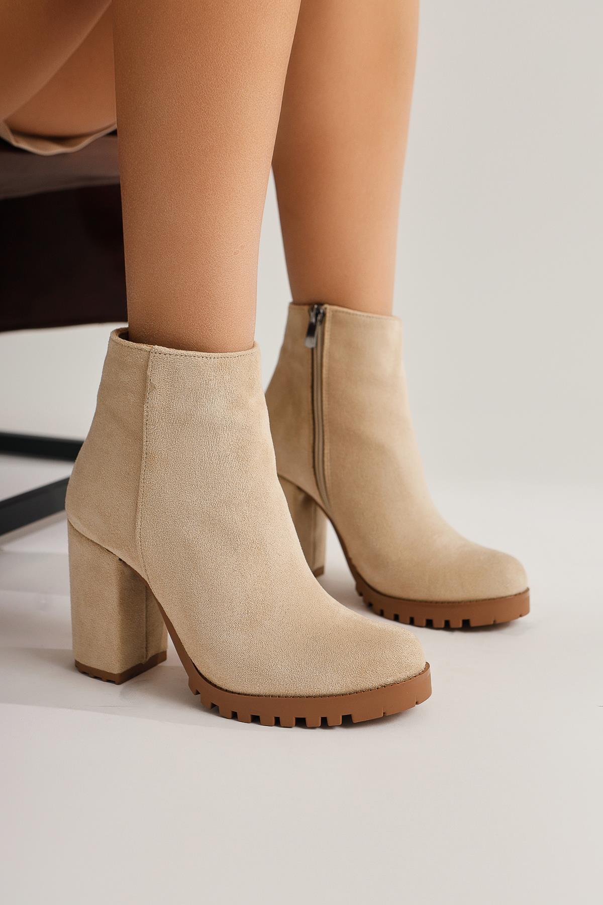 Bahiya – Nude Suede Zippered Oval-Toe Heeled Boot (Women)