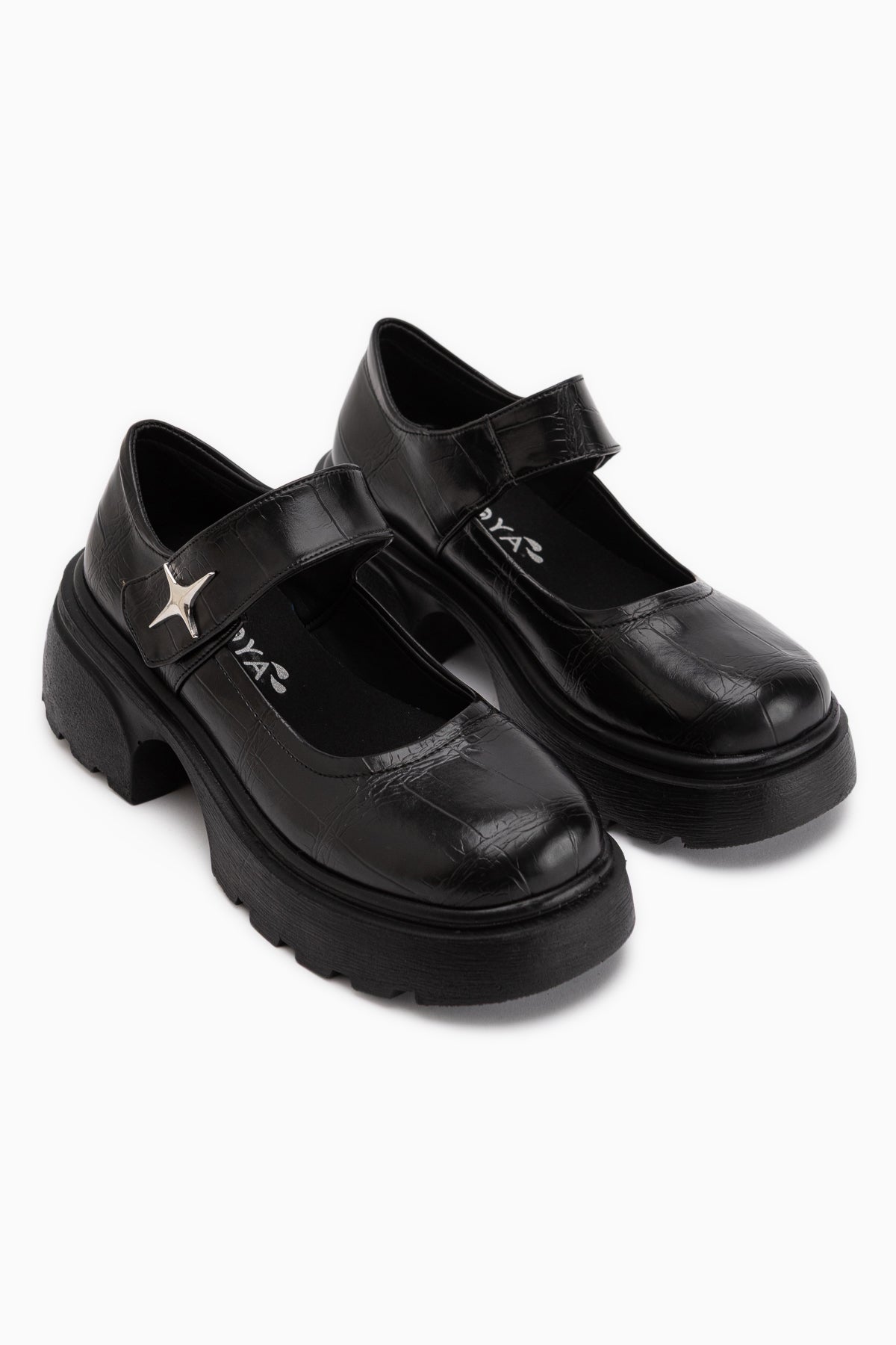 Deena Schwarz Krokodil Plattformsohle Damen Mary Jane Schuhe