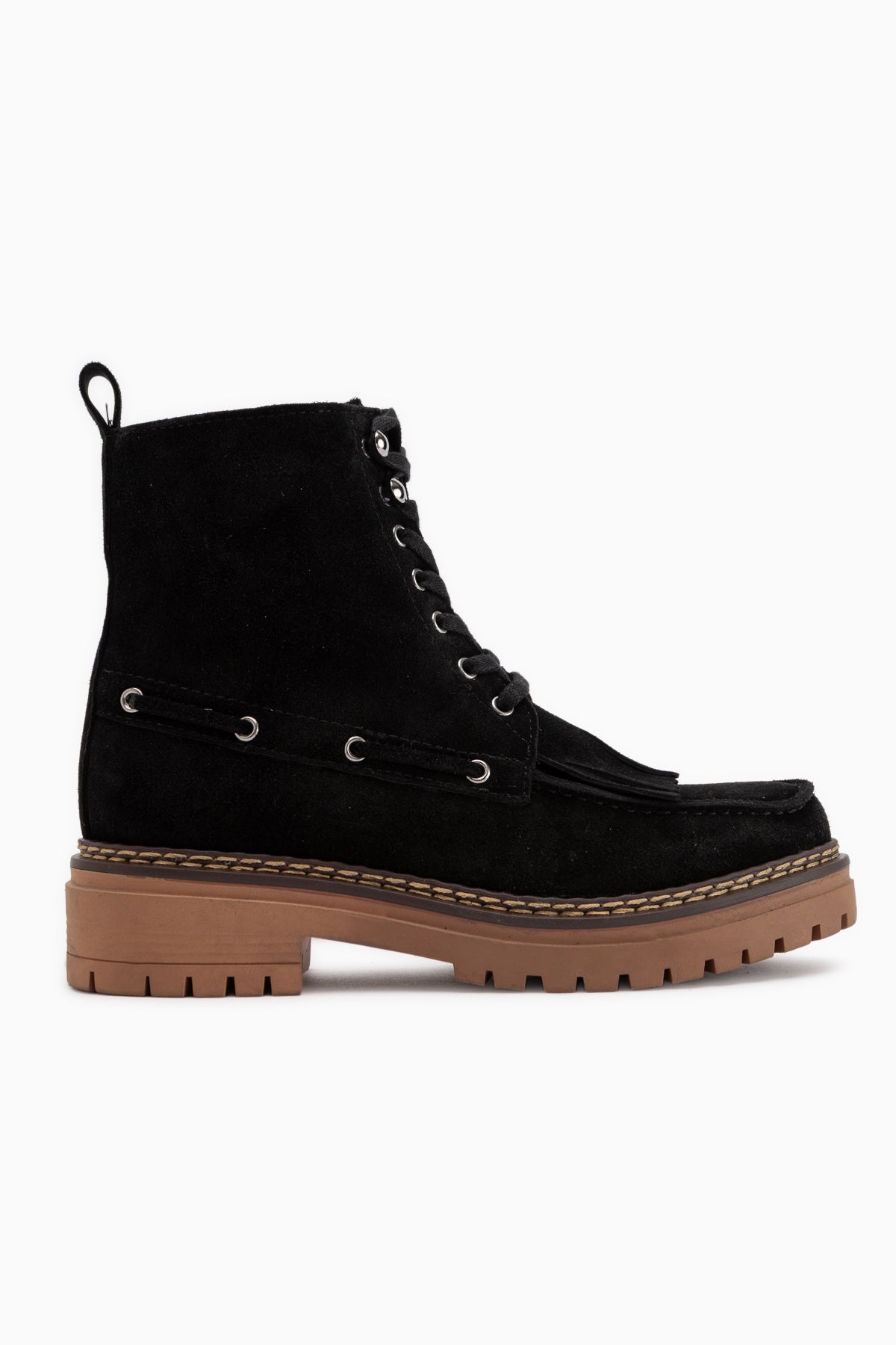 Minna Echtes Leder Schwarz Wildleder Schnürstiefel Damen