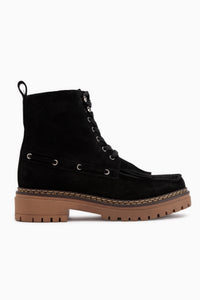 Minna Echtes Leder Schwarz Wildleder Schnürstiefel Damen