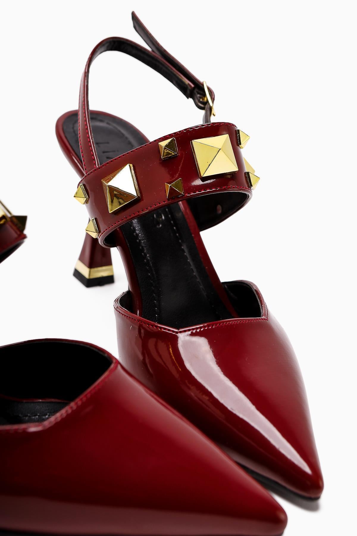 Jasmine Burgundy Patent Leather Closed Toe Heeled Women's Shoes