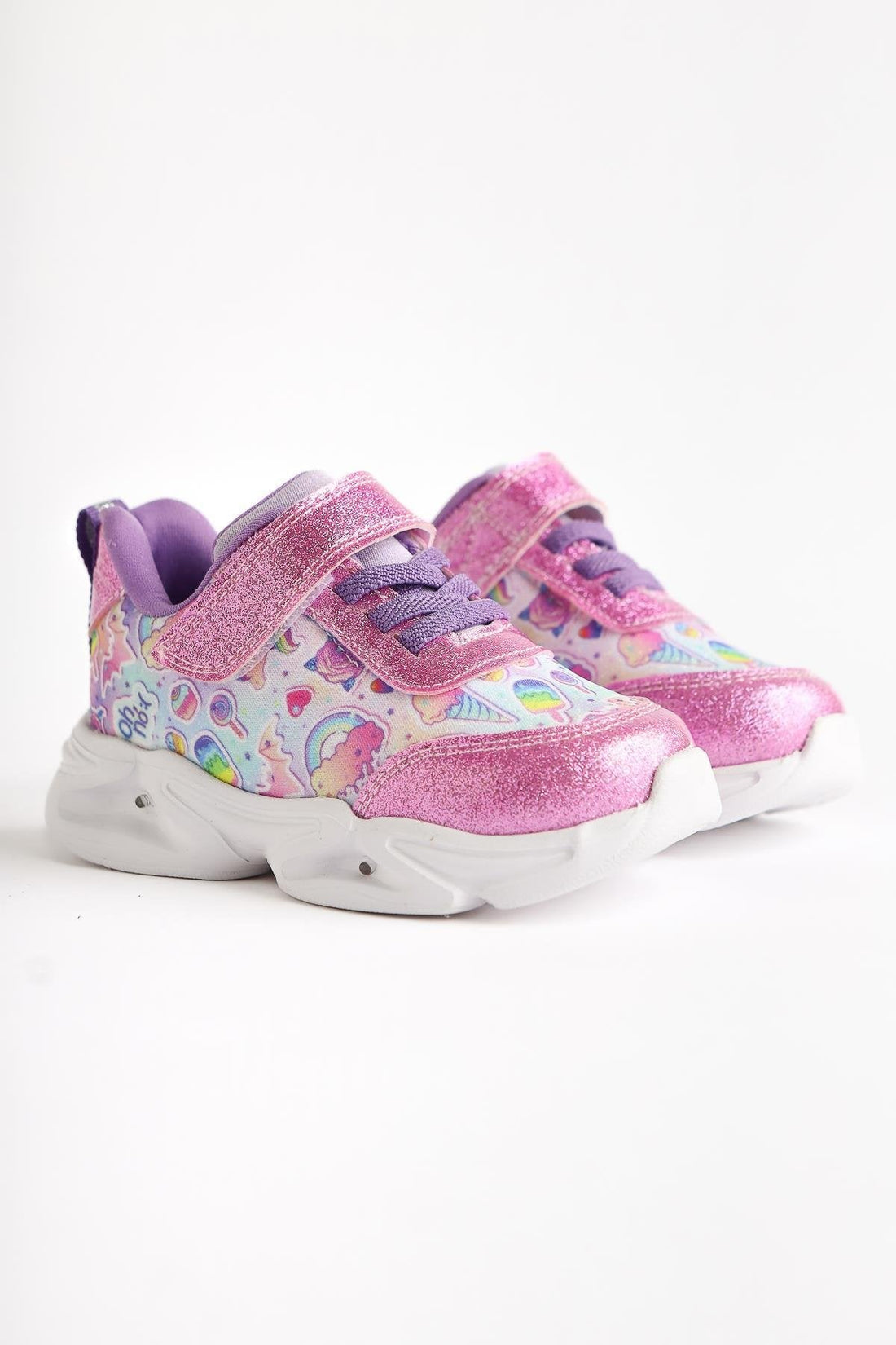 Donika Rosa Gestreifte Charakterdruck Glitzernde Leuchtende Baby Sportschuhe