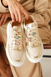 Deena Cream Thick Soled Stone Detail Sneakers