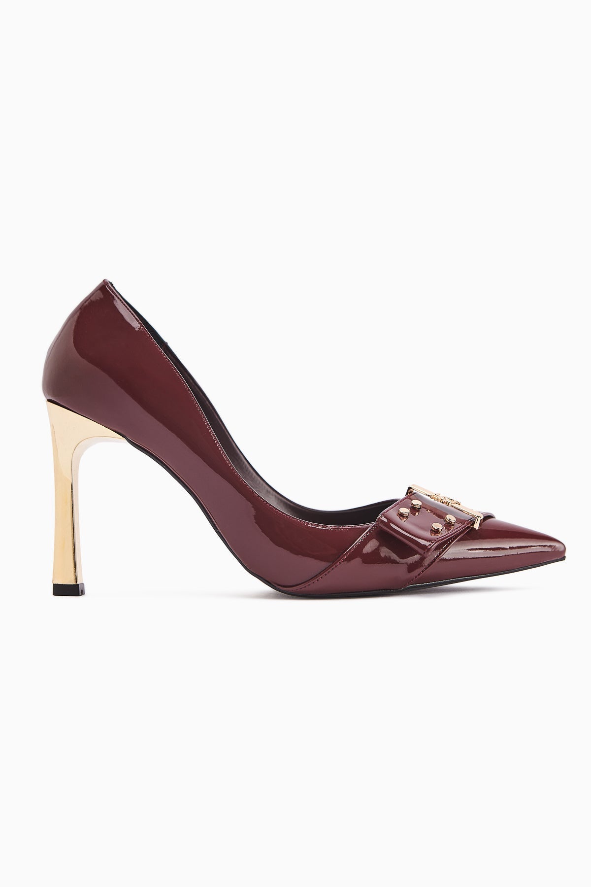 Sven Burgundy Patent Leather Detailed Women's High Heel Shoe
