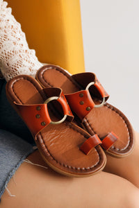 Genuine Leather Bitania Orange Flip Flops