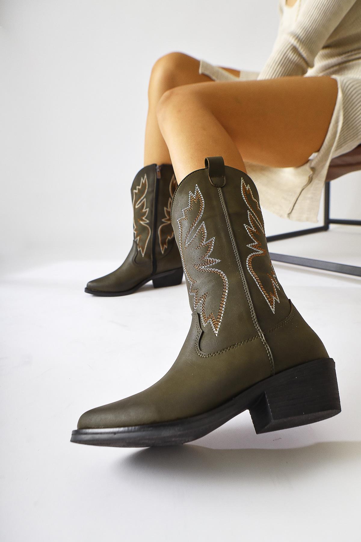 Sirinya – Olive Pointed-Toe Embroidered Western Boot (Women)