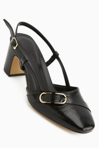 Judy Black Metal Buckle Square Toe Women’s Heeled Shoes