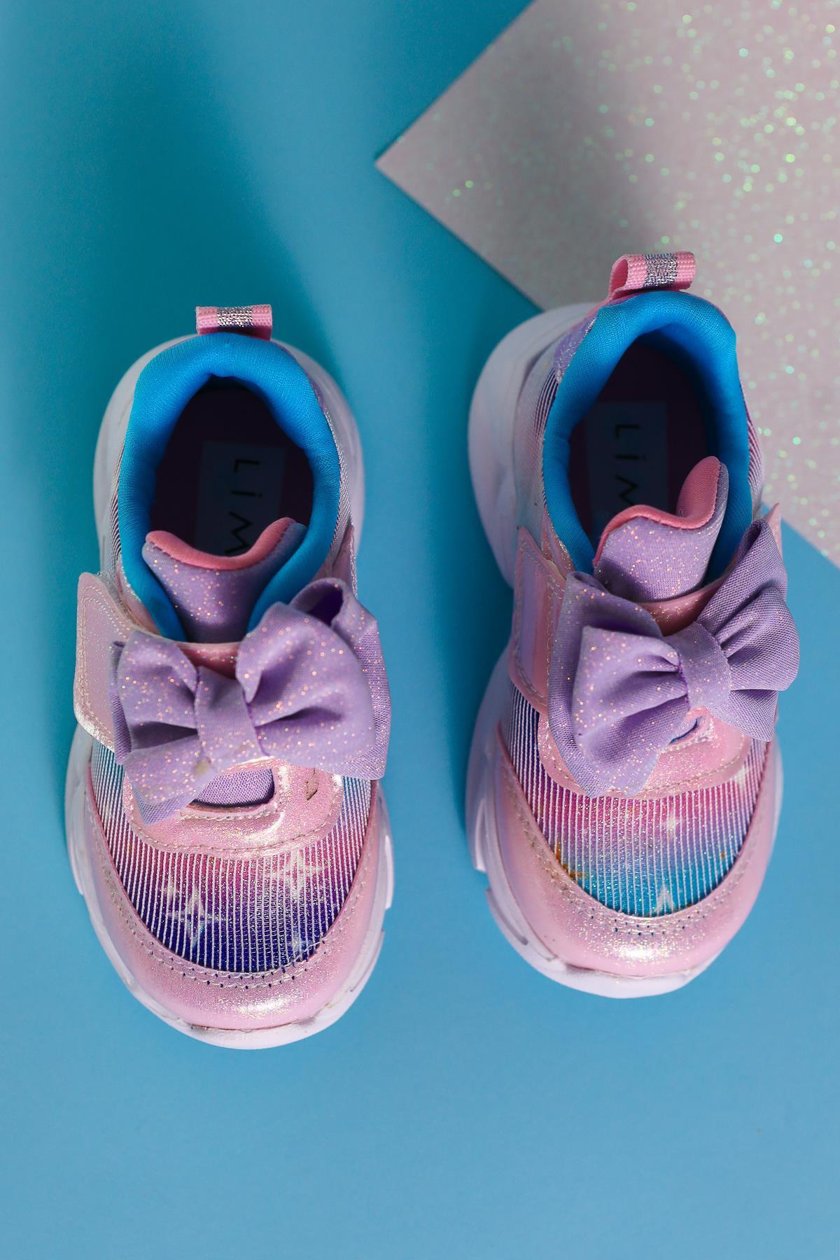 Feliz Puderrosa Schleifendetail Funkelnde Baby Sportschuhe mit Druckknöpfen