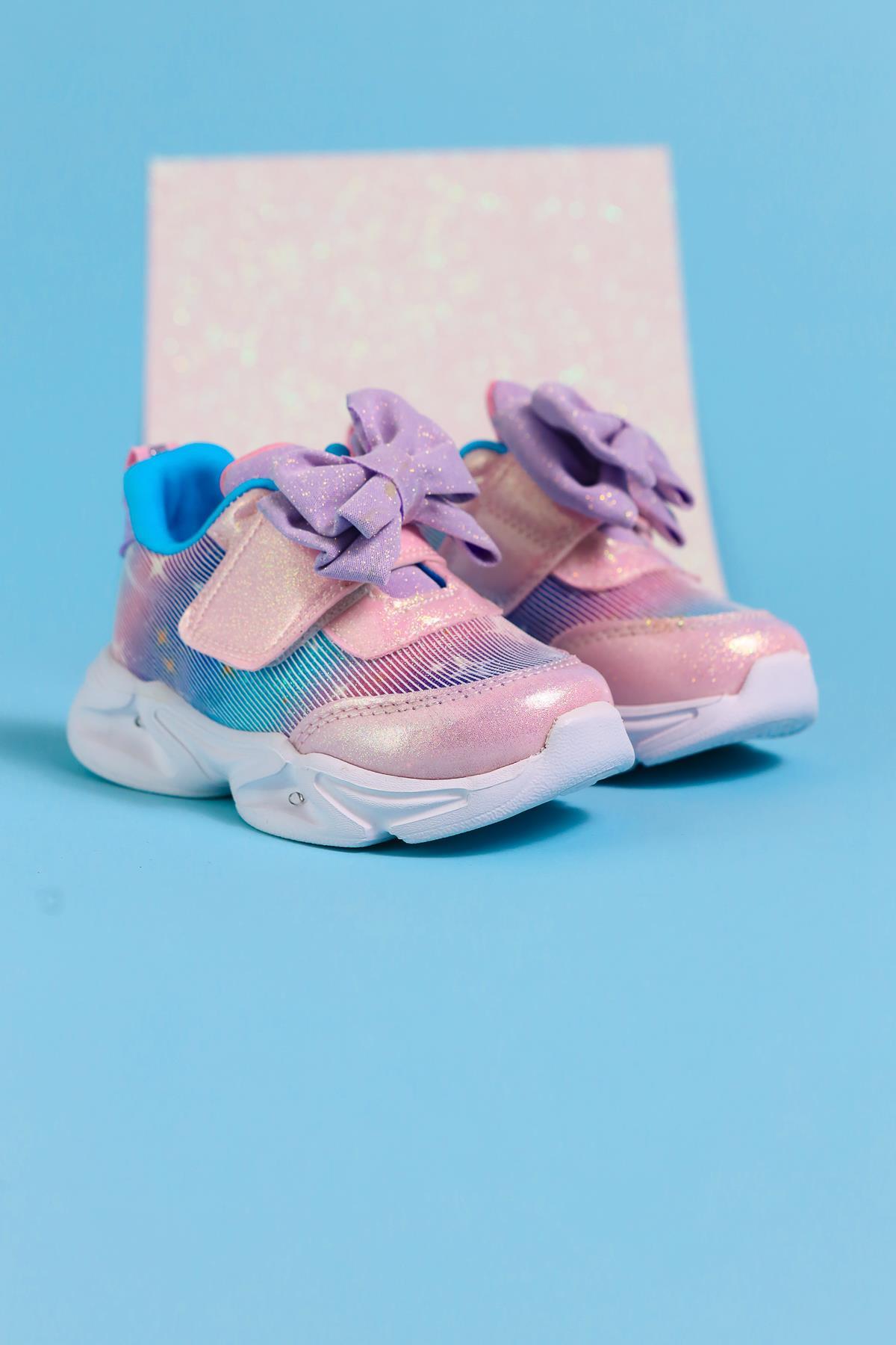 Feliz Puderrosa Schleifendetail Funkelnde Baby Sportschuhe mit Druckknöpfen