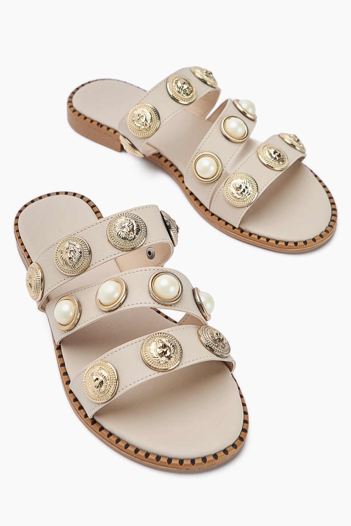 Renaz Nude Pearl Flache Damen Slipper