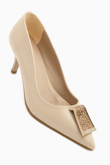 Lian Beige Buckled Stiletto Heels