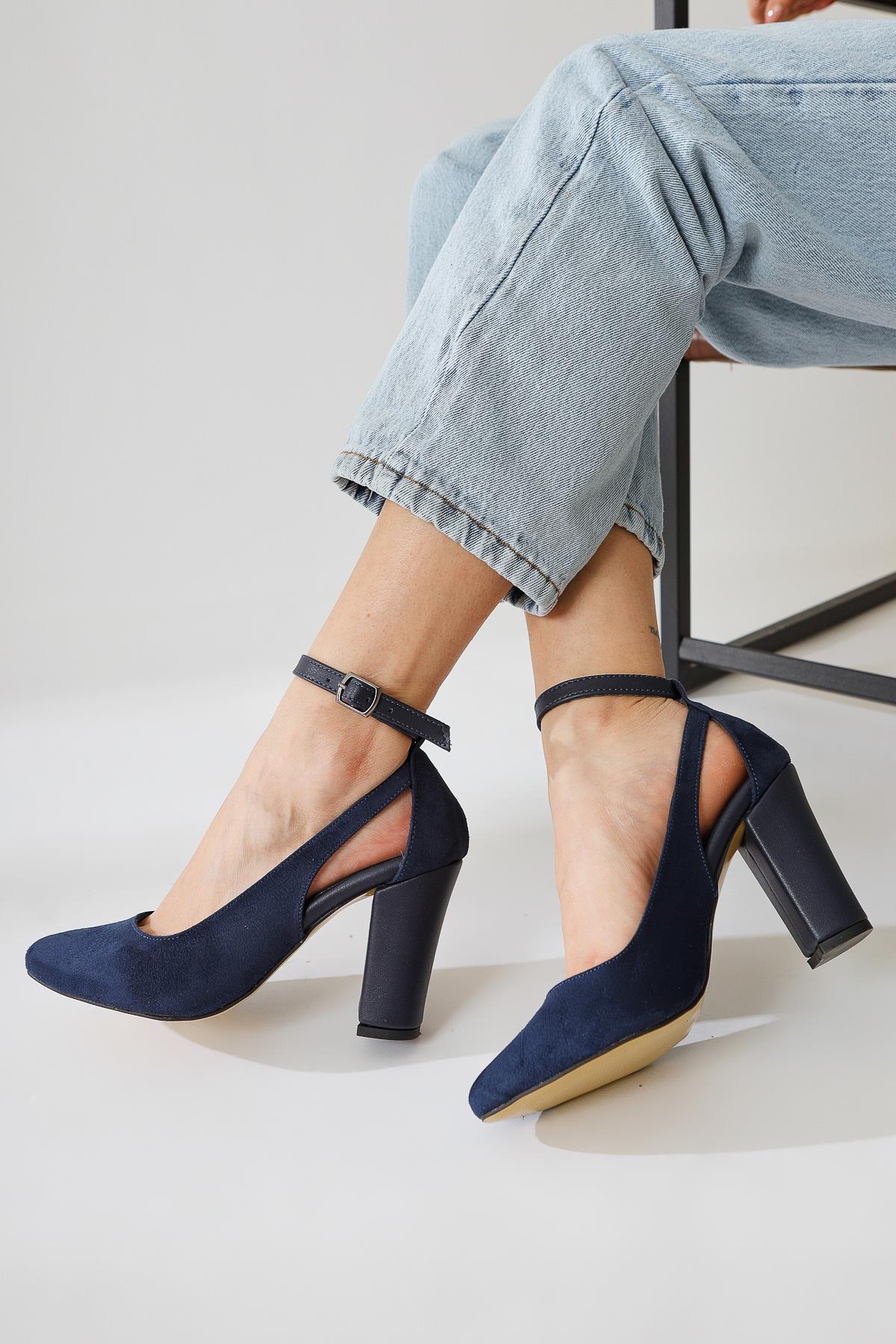 Kyle – Navy Ankle-Baret-Detail High-Heel Shoe (Women)