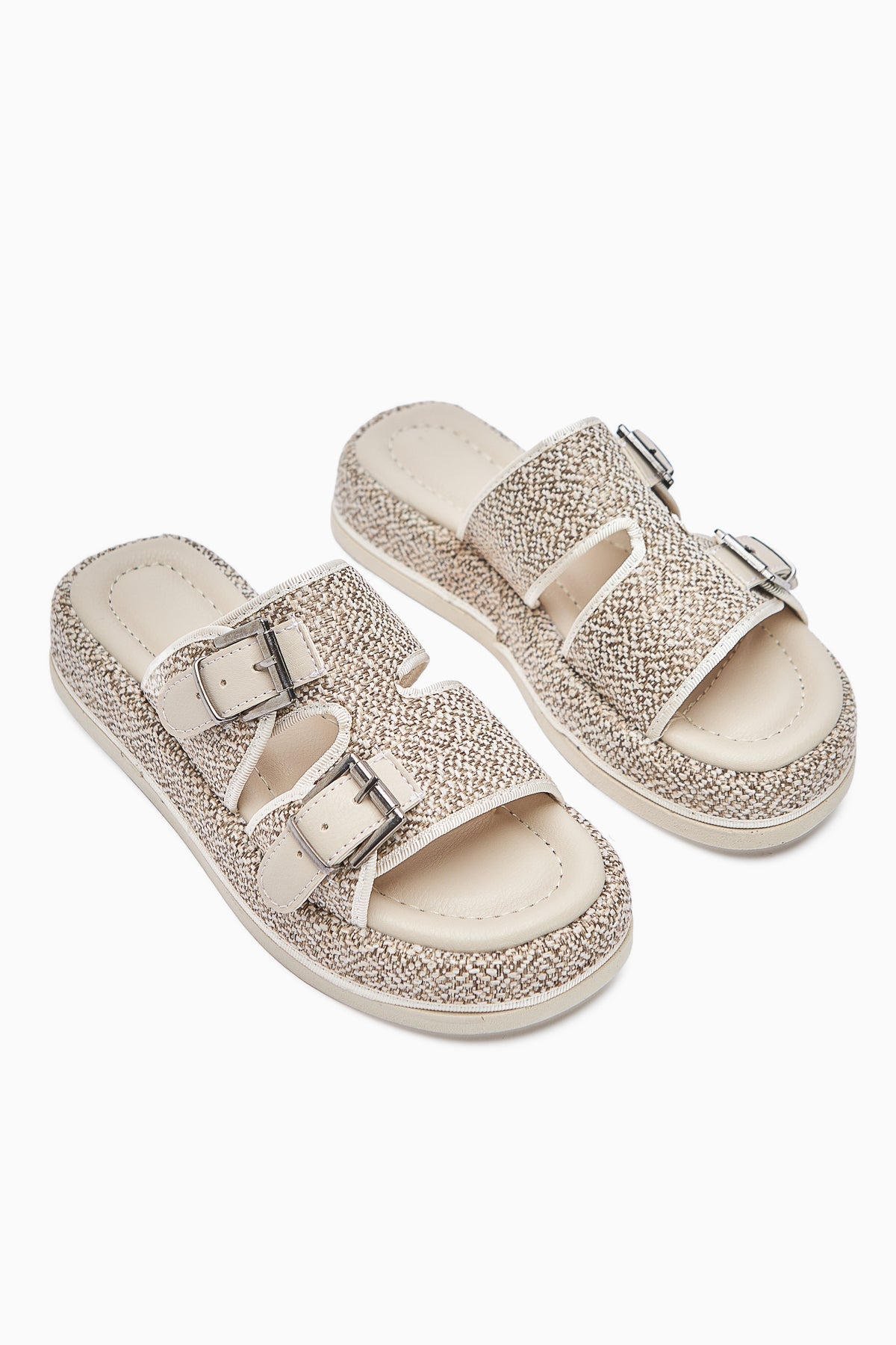 Madina Beige Doppelriemen Gürtel Damen Hausschuhe