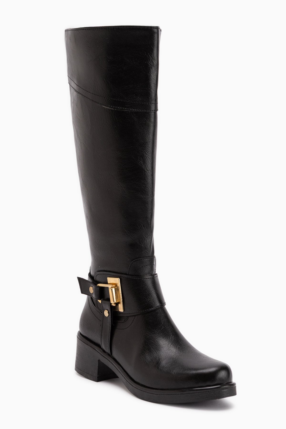 Hope Black Buckled Thick Heeled Women’s Boots