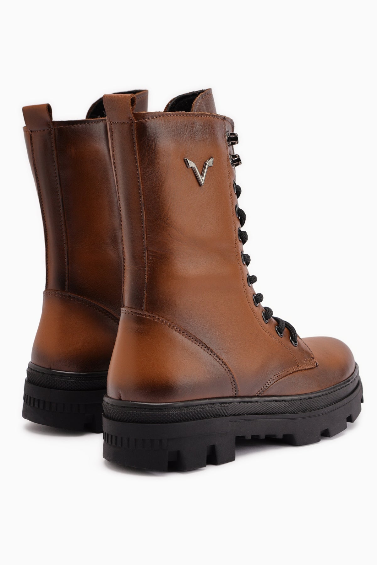 Sanela Genuine Leather – Cognac Combat Boot (Women)