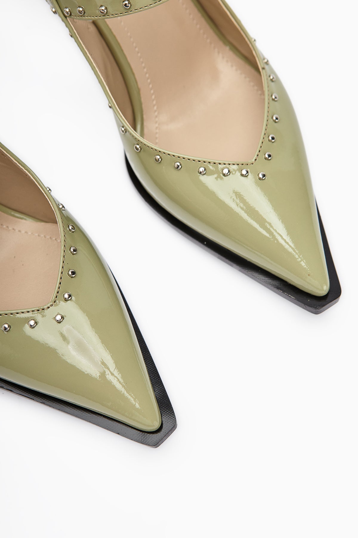 Nuria Grüne Lackleder Spitze Zehenriemen Sandalen für Frauen