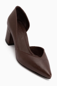Albena Echtes Leder Braun Spitz Zehen Detail Damen Absatzschuhe