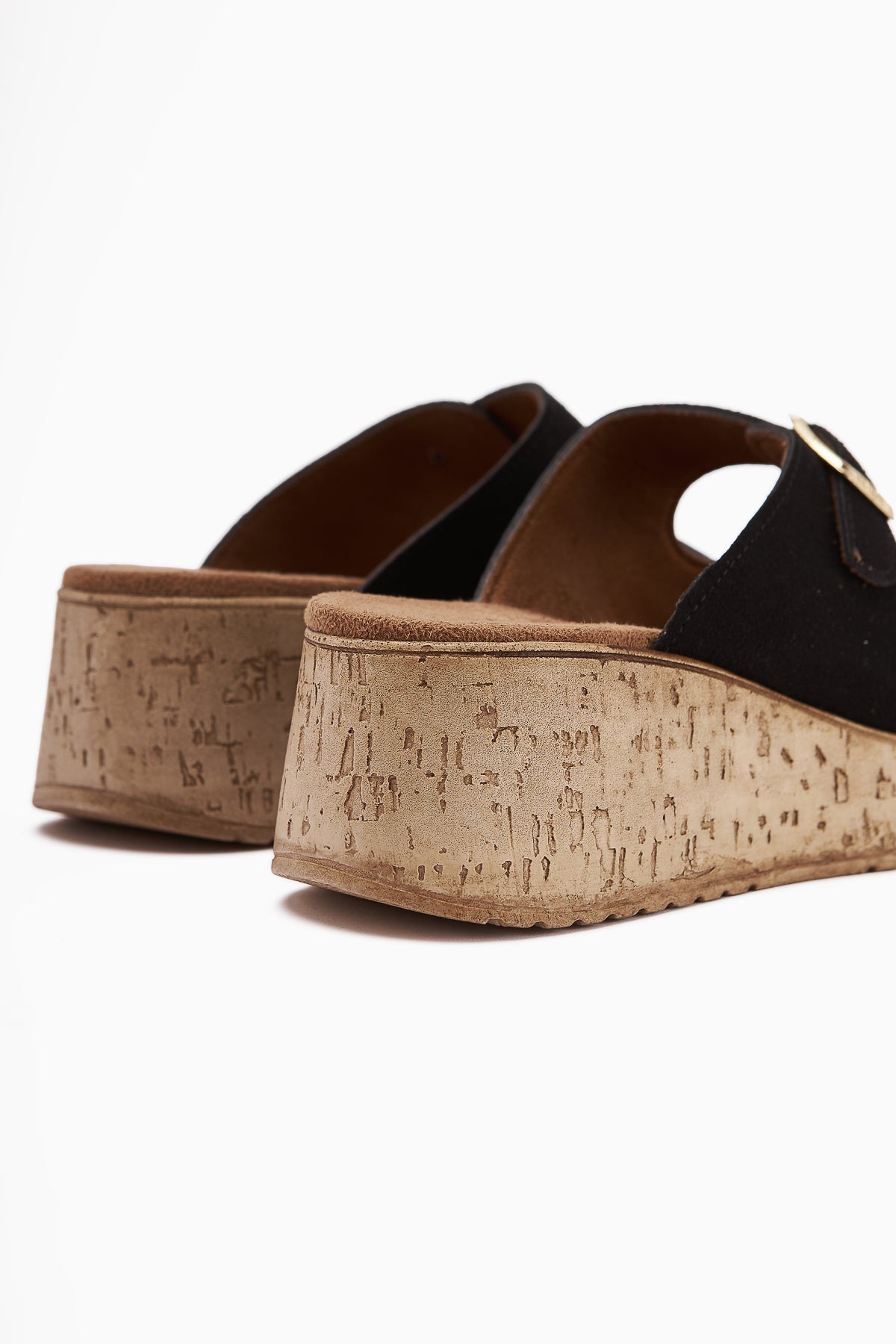 Samina Schwarze Doppelriemen Blockabsatz Damen Hausschuhe