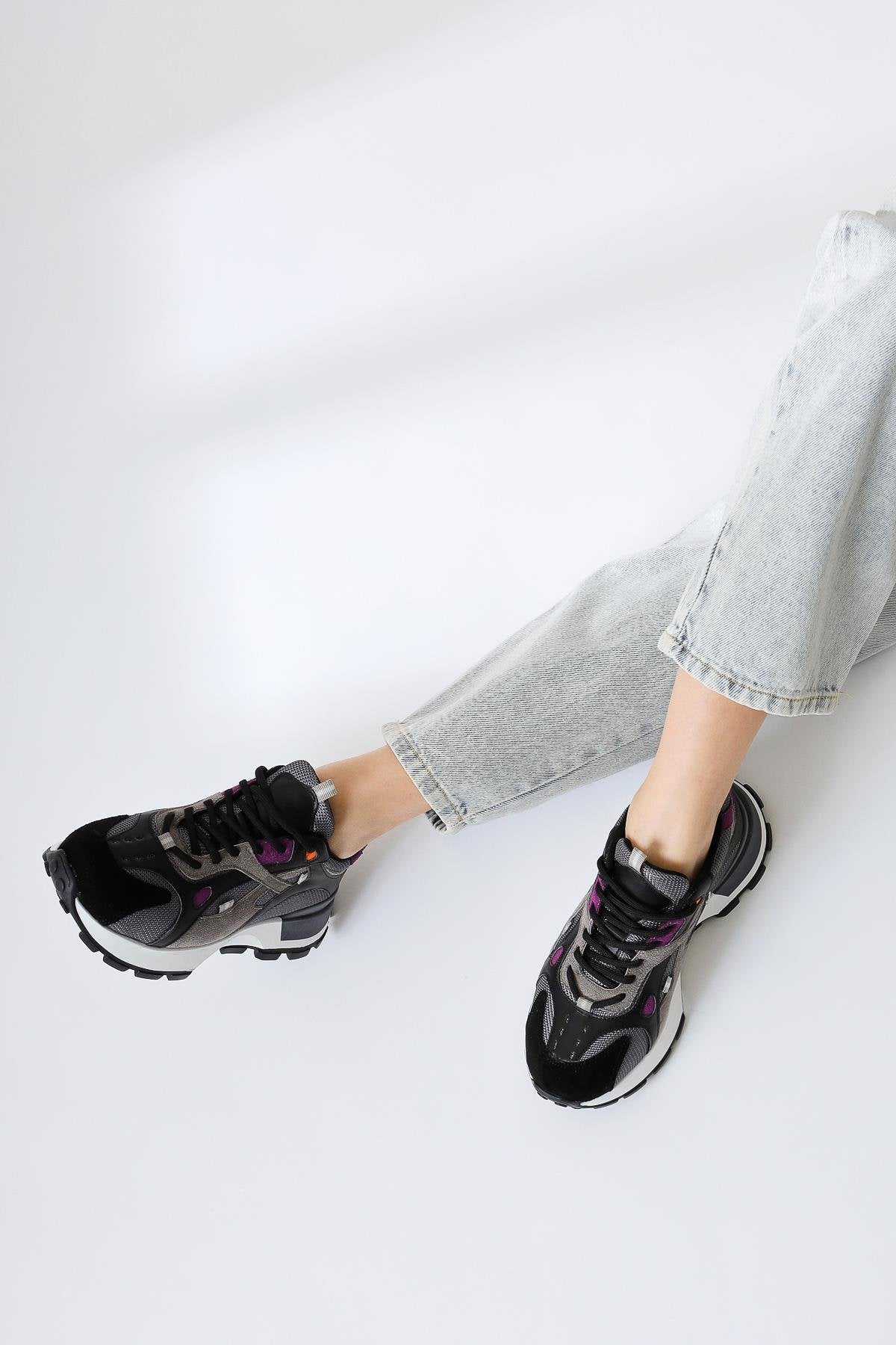Siska Black Suede Lace-Up High Heel Sneakers