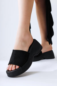 Safora Black Suede Platform Slippers