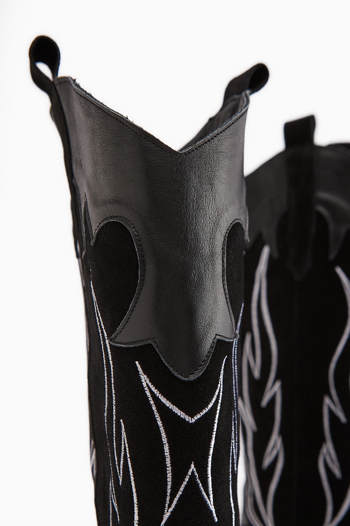 Lara Genuine Leather Black Suede Embroidered Western Boot with Leather Detail