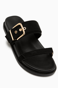 Anelia Black Suede Buckled Women’s Slippers