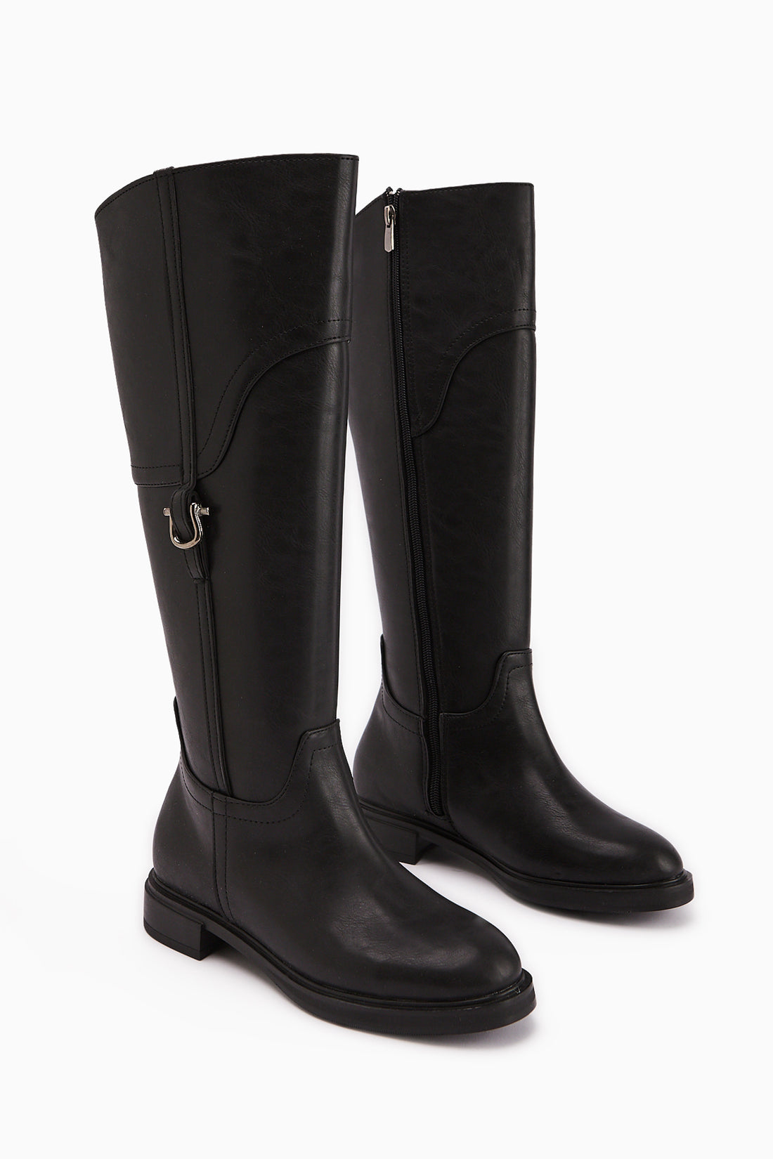 Caterine Schwarze Schnalle Detail Kurze Absatzstiefel