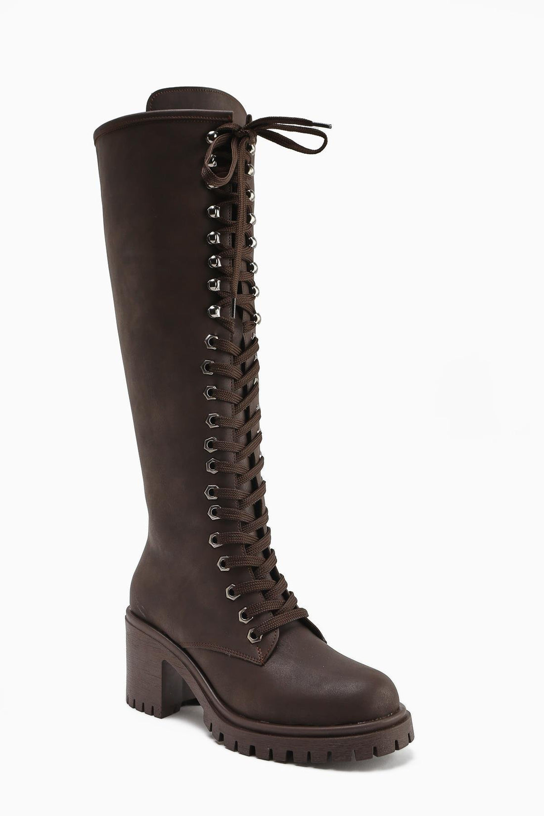Bella Braun Schnür- und Reißverschluss Oval Zehen Damen Stiefel