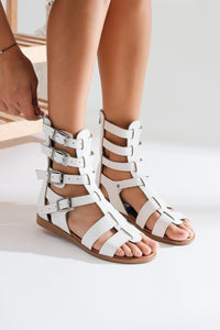 Genuine Leather Miranda White Color Zippered Gladiator Sandals