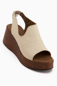 Echtes Leder Beige Elastisch Keil Damen Sandale
