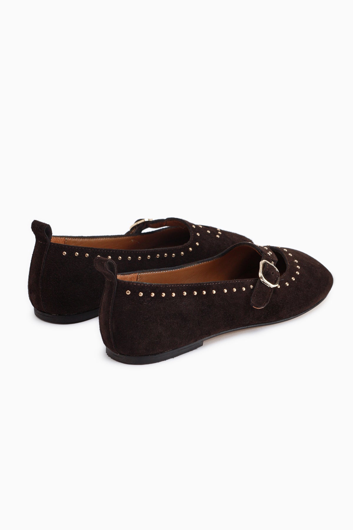 Nella Echtes Leder Braun Schnalle Quadrat Zehe Damen Ballerinas