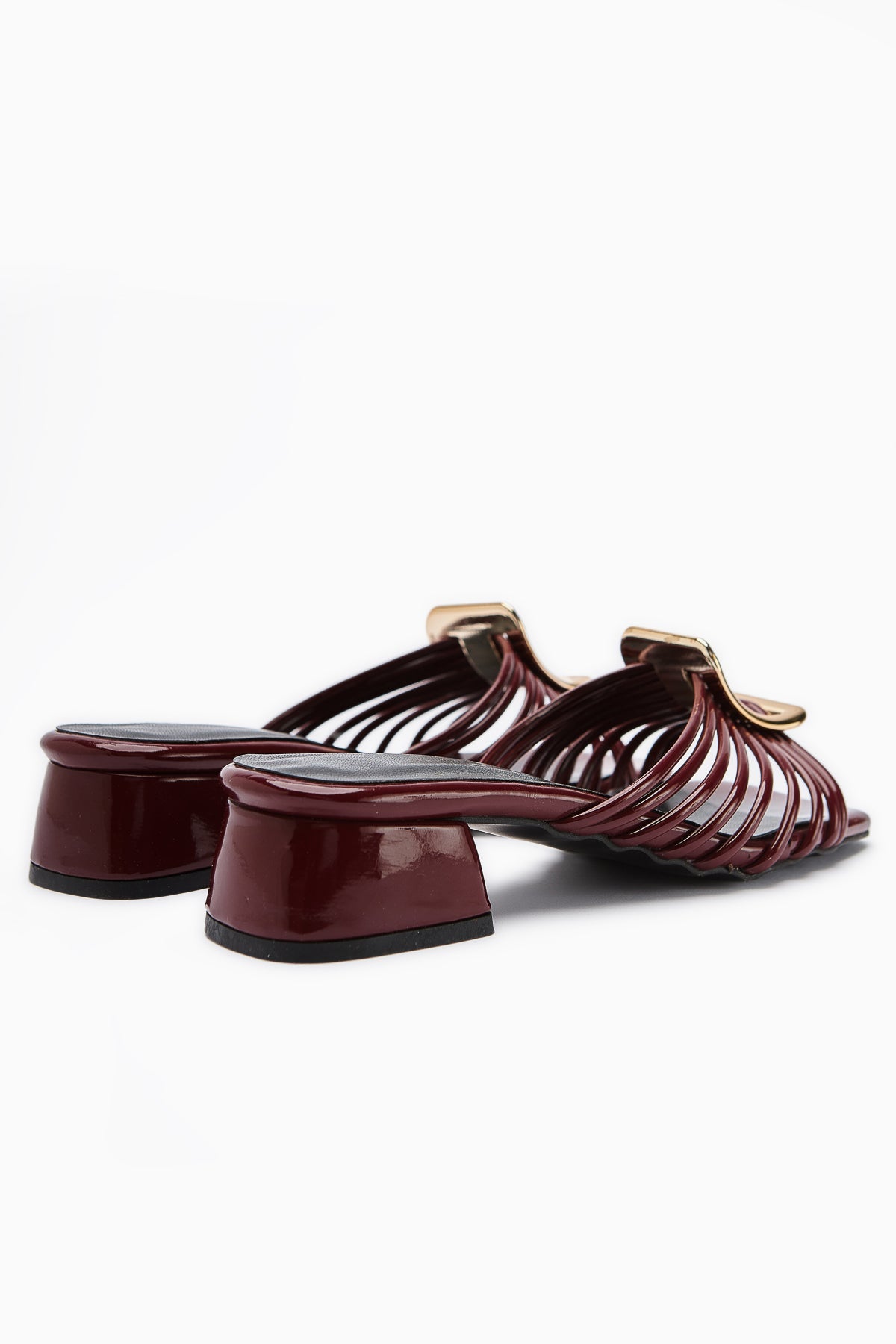 Greta Maroon Lackleder Dicke Schnalle Niedriger Absatz Damen Hausschuhe