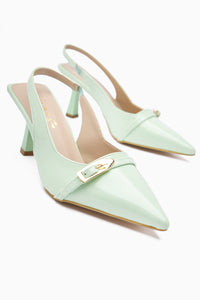Camillas Green Patent Leather Pointed Toe Buckle Detailed Women's High Heel Shoes