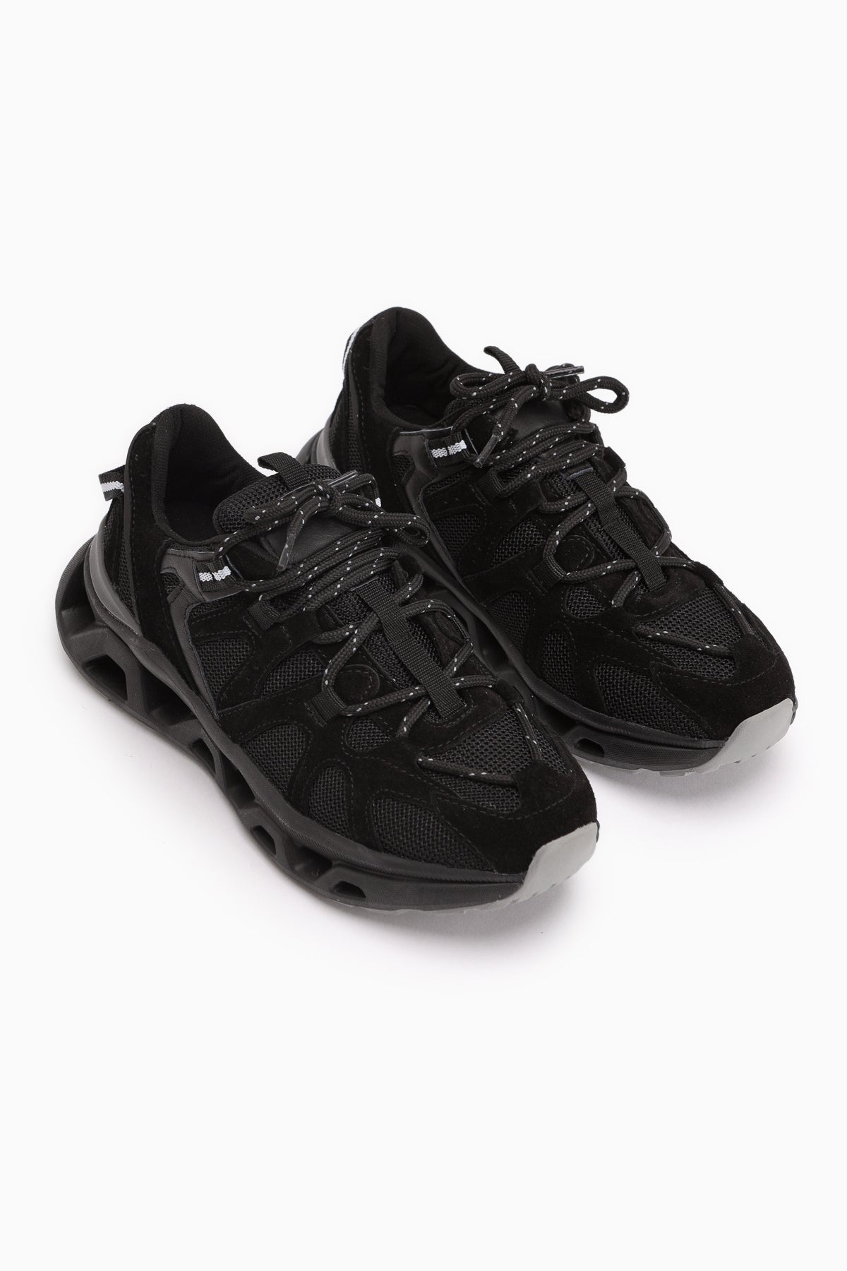 Raisa Echtes Leder Schwarz Wildleder Netz Detail Damen Sneaker