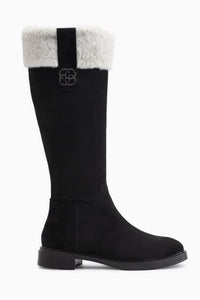 Marlena Black Suede Fur Detailed Women’s Boots
