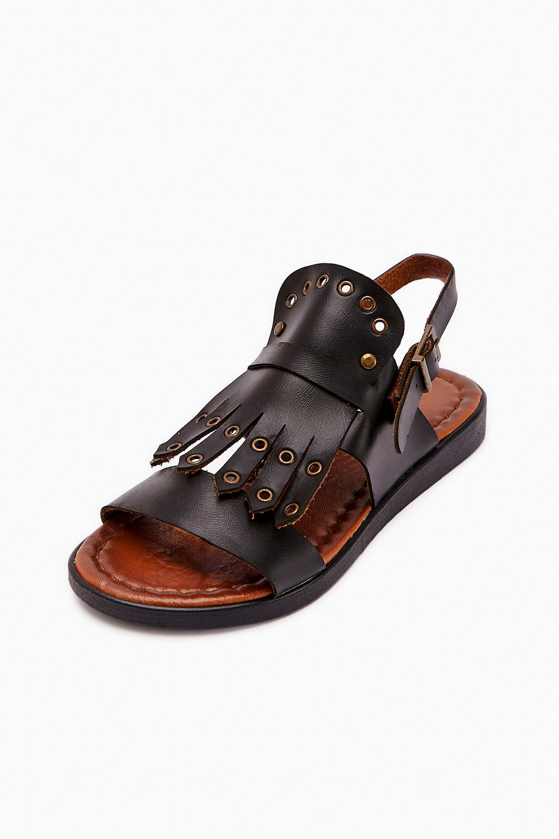 Echtes Leder Mascha Schwarz Nieten Gladiator Sandale