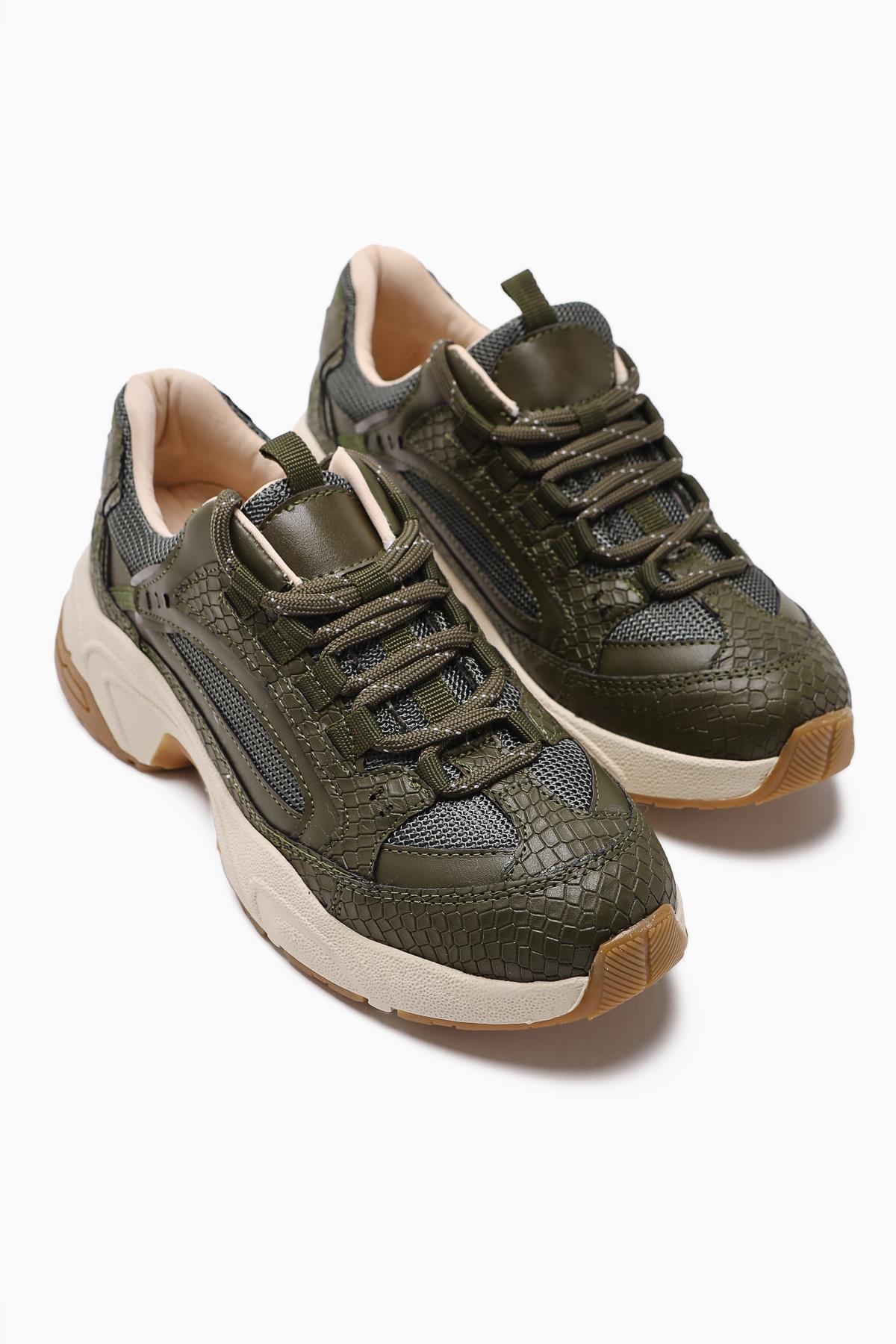 Caisa Olive Textil Detail Schnür Damen Sneakers