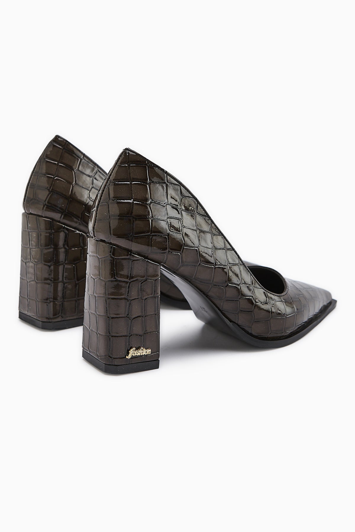 Lucy Brown Croco Chunky Heel Women's Stiletto