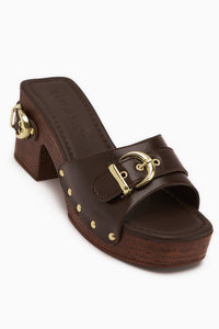Edita Brown Buckle Detailed Platform Heeled Women’s Slipper