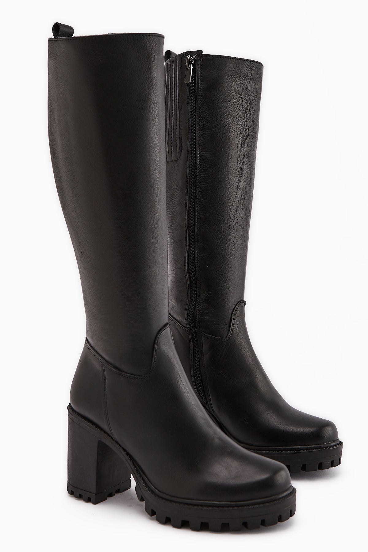 Ella Genuine Leather Black Platform Heel Women's Boot