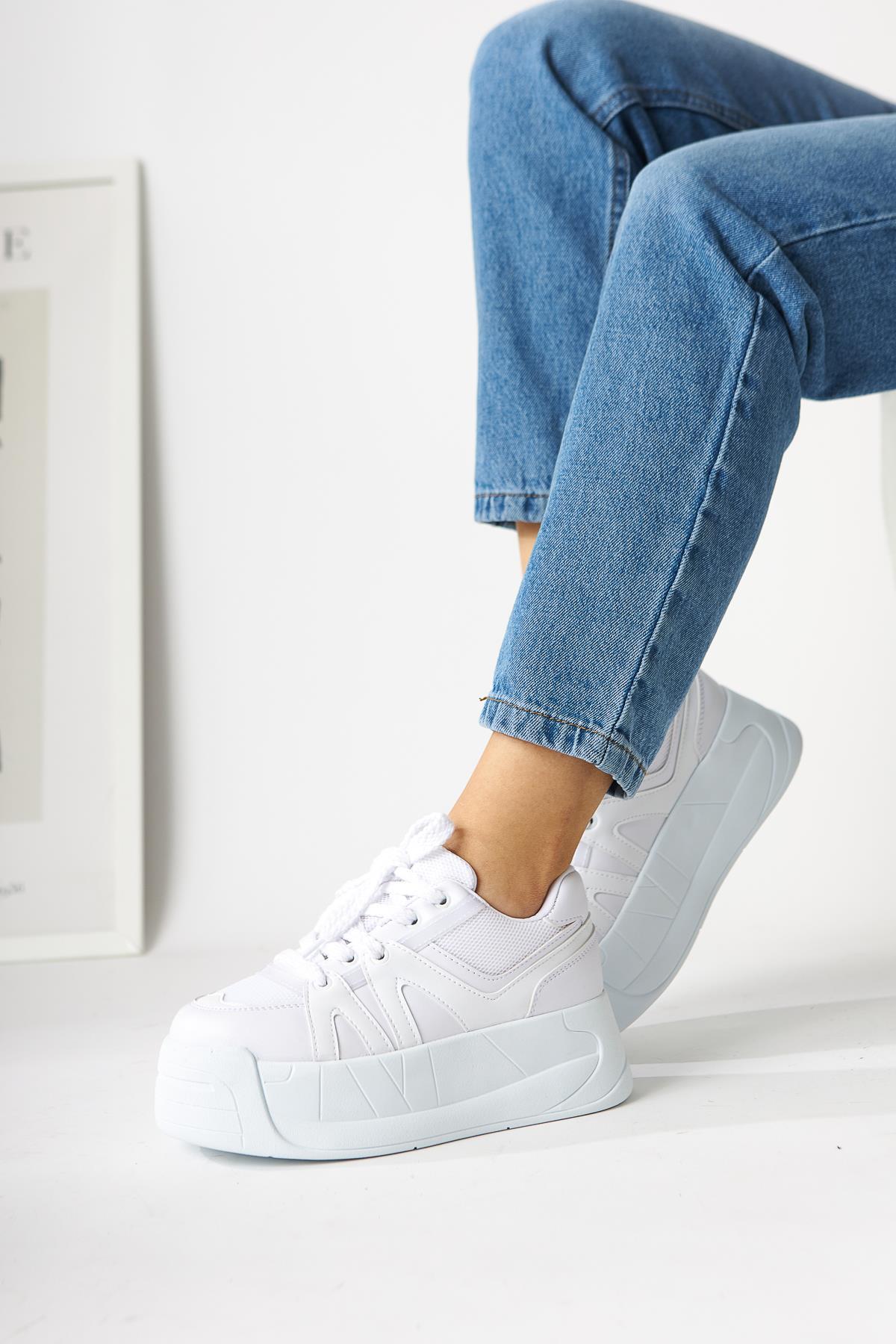 Alvi Weiße Leder Detaillierte Damen Sneakers
