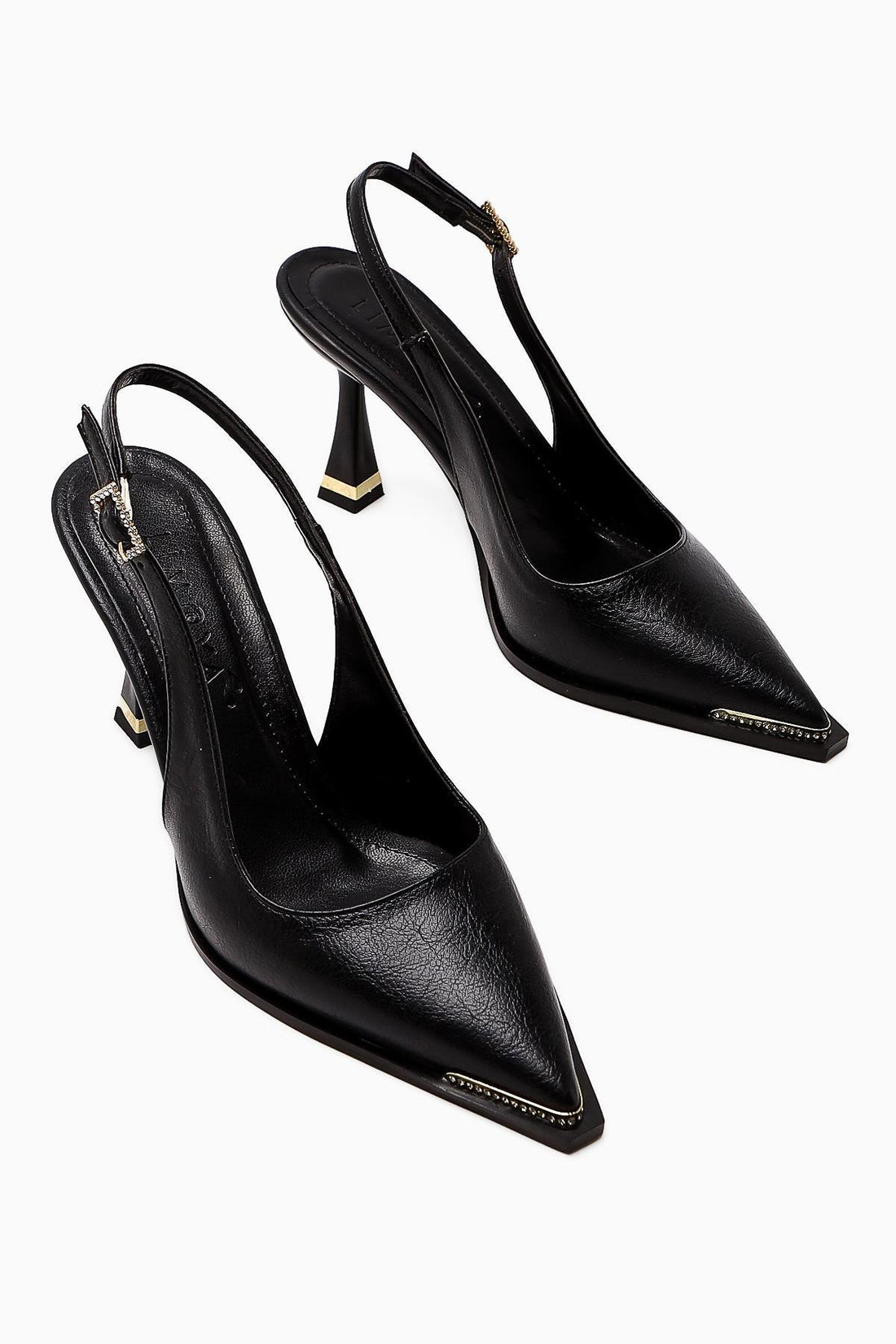 Vita Black Stone Detailed Closed Toe Heeled Women's Shoes