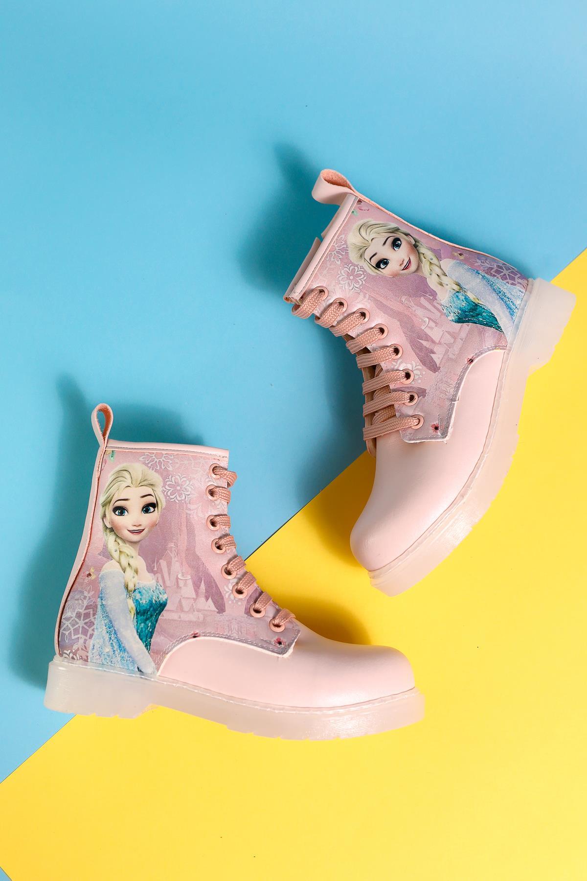 Evalisa Pulverrosa Gestreifte Charakterdruck Schnür-Kinderstiefel